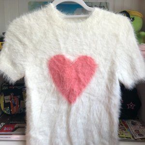 lazy oaf fluffy heart knit top